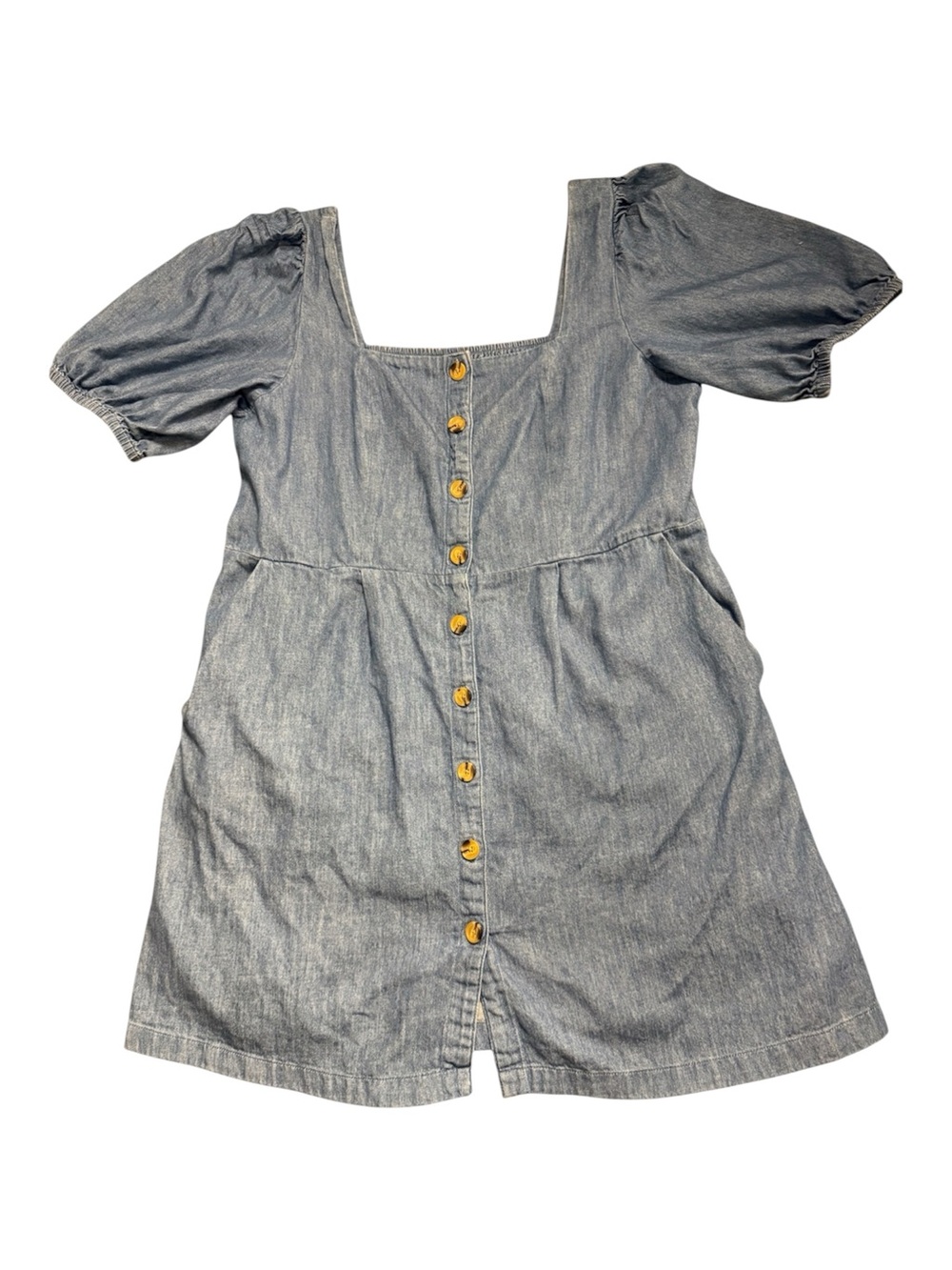 Old Navy Light Blue Puff Sleeves Square Neck Denim Button-Front Mini Dress SZ XL